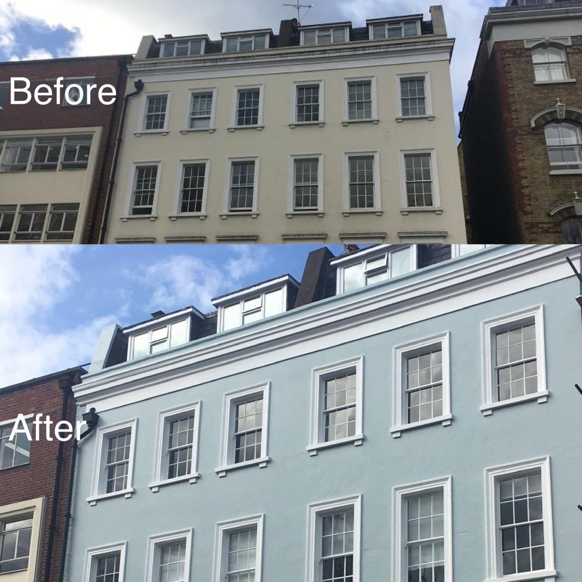 before and after photo of a semi detached town house